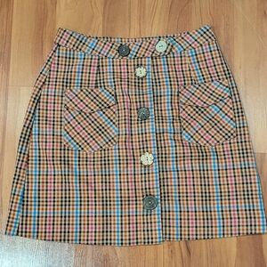 Twik Multicolor Plaid Mini Skirt with Buttons - Size Small